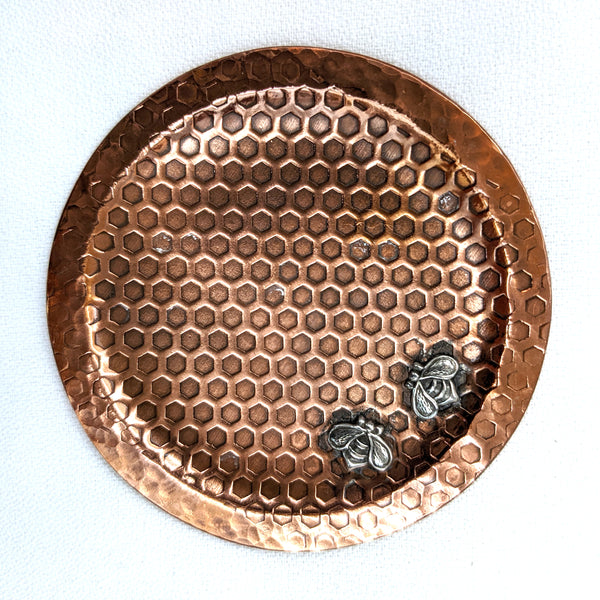 Copper Trinket Dish with Fine Silver Bees